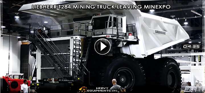 Liebherr T284 Mining Truck Leaving Minexpo 2016 Video